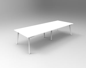 Rapidline Eternity rectangular meeting and boardroom table in Natural White and White Satin. Supplied product image for model EMT3212 NW/WS.