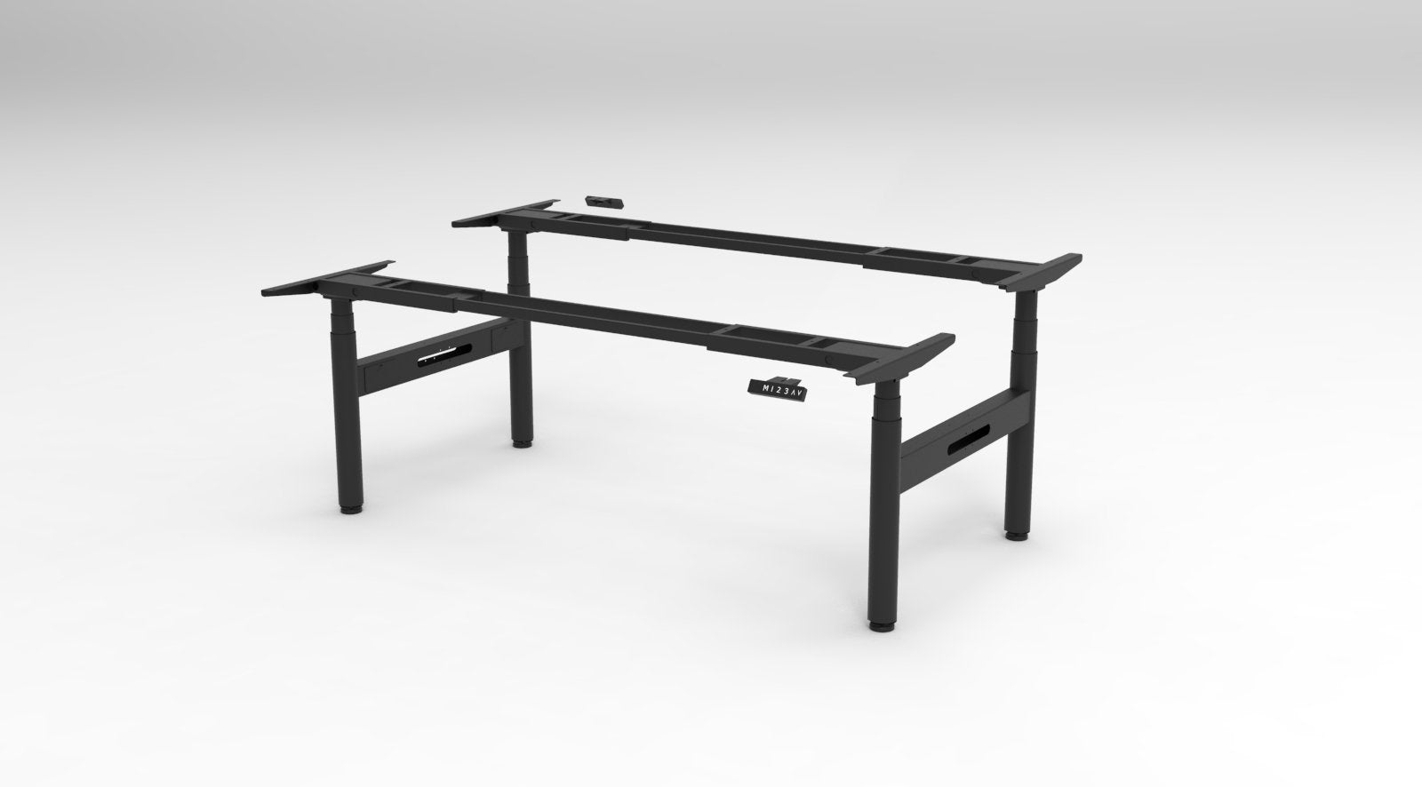 Rapidline Halo Plus back to back frame in black satin powdercoat for round leg height adjustable workstations. Supplied product image for model HP-BTBF BL.