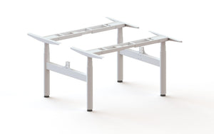 Rapidline Halo Plus back to back frame in white satin powdercoat for round leg height adjustable workstations. Supplied product image for model HP-BTBF WS.