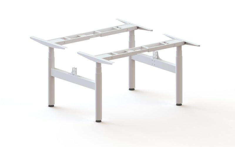 Rapidline Halo Plus back to back frame in white satin powdercoat for round leg height adjustable workstations. Supplied product image for model HP-BTBF WS.
