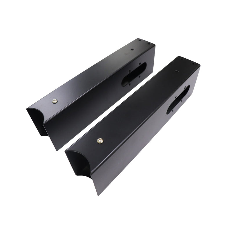 Rapidline Halo Plus cable tray and screen mounting arm in black satin powdercoat for round leg height adjustable workstations. Supplied product image for model HP-SSARM BL.