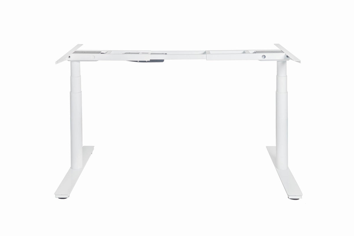 Rapidline Halo Plus single sided frame in white satin powdercoat for round leg height adjustable workstations. Supplied product image for model HP-SSF WS.