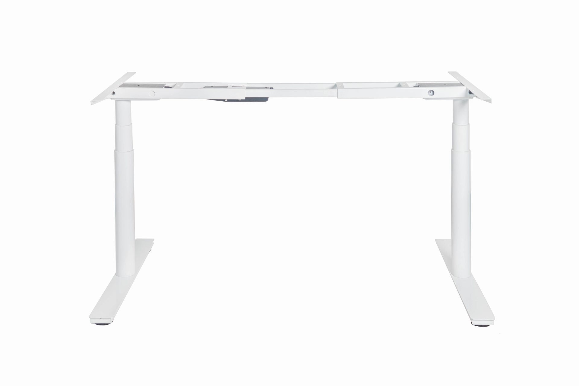Rapidline Halo Plus single sided frame in white satin powdercoat for round leg height adjustable workstations. Supplied product image for model HP-SSF WS.