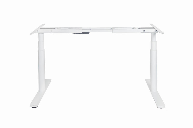 Rapidline Halo Plus single sided frame in white satin powdercoat for round leg height adjustable workstations. Supplied product image for model HP-SSF WS.