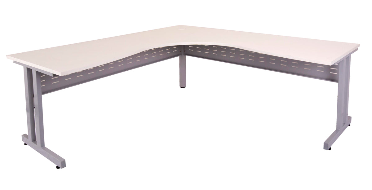 Rapidline Rapid Span C Leg corner workstation in Natural White and Precious Silver. Supplied product image for model RCLCWS18187M NW. View 1.