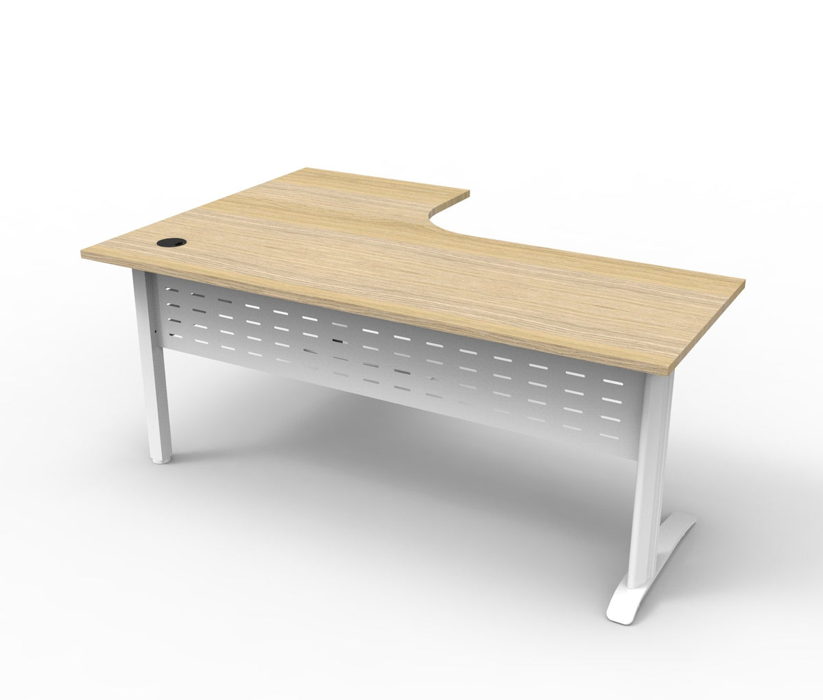 Rapidline Deluxe Rapid Span corner workstation in Natural Oak and White Satin. Supplied product image for model RSCWS181275M WNO. View 1.