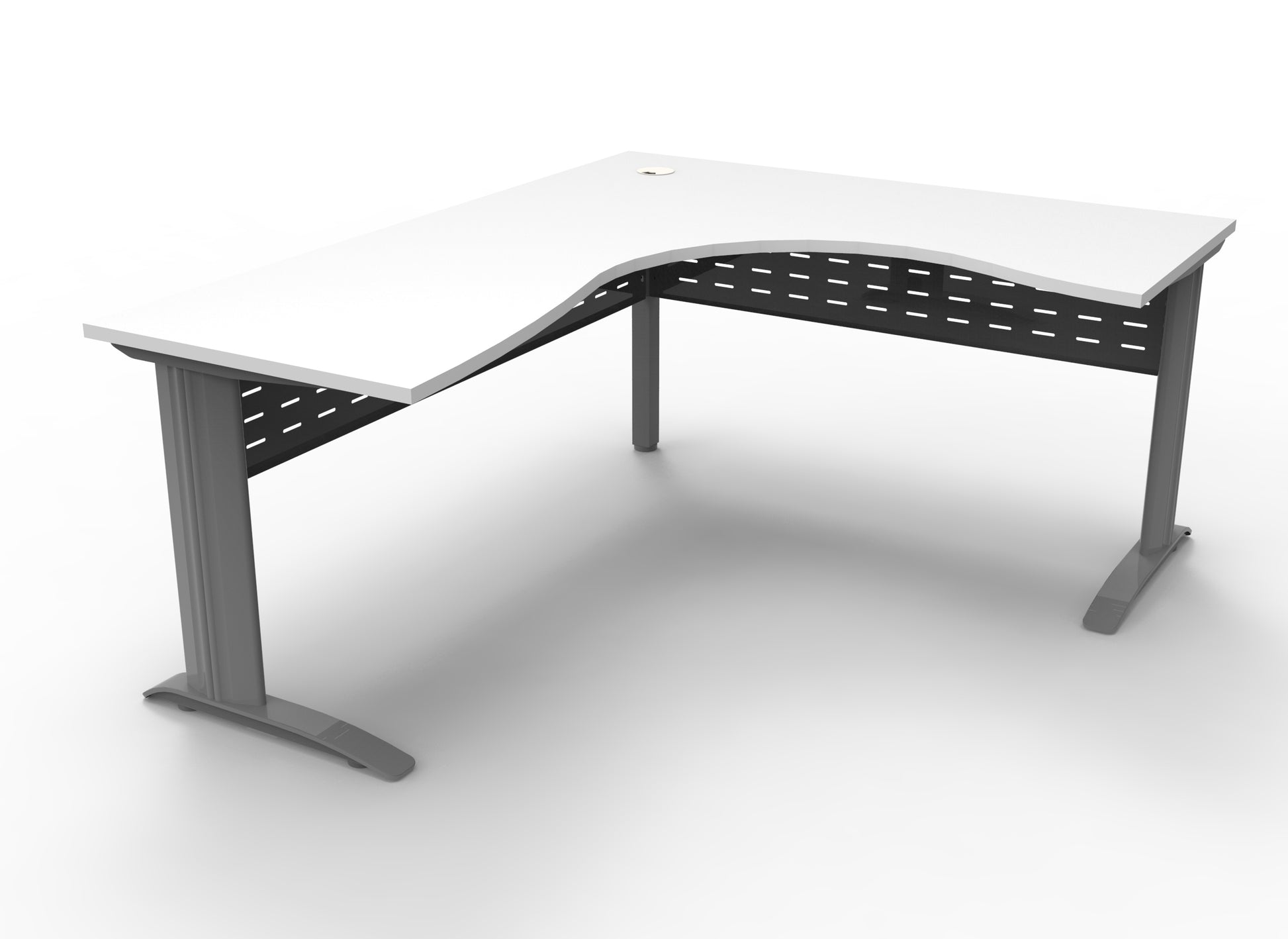 Rapidline Rapid Span corner workstation in Natural White and Precious Silver. Supplied product image for model RSCWS18127M SNW. View 1.