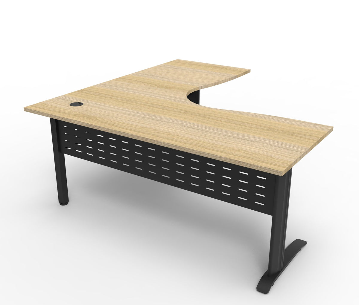 Rapidline Deluxe Rapid Span corner workstation in Natural Oak and Black Satin. Rapidline range image supplied for model RSCWS151575M BNO. View 1.