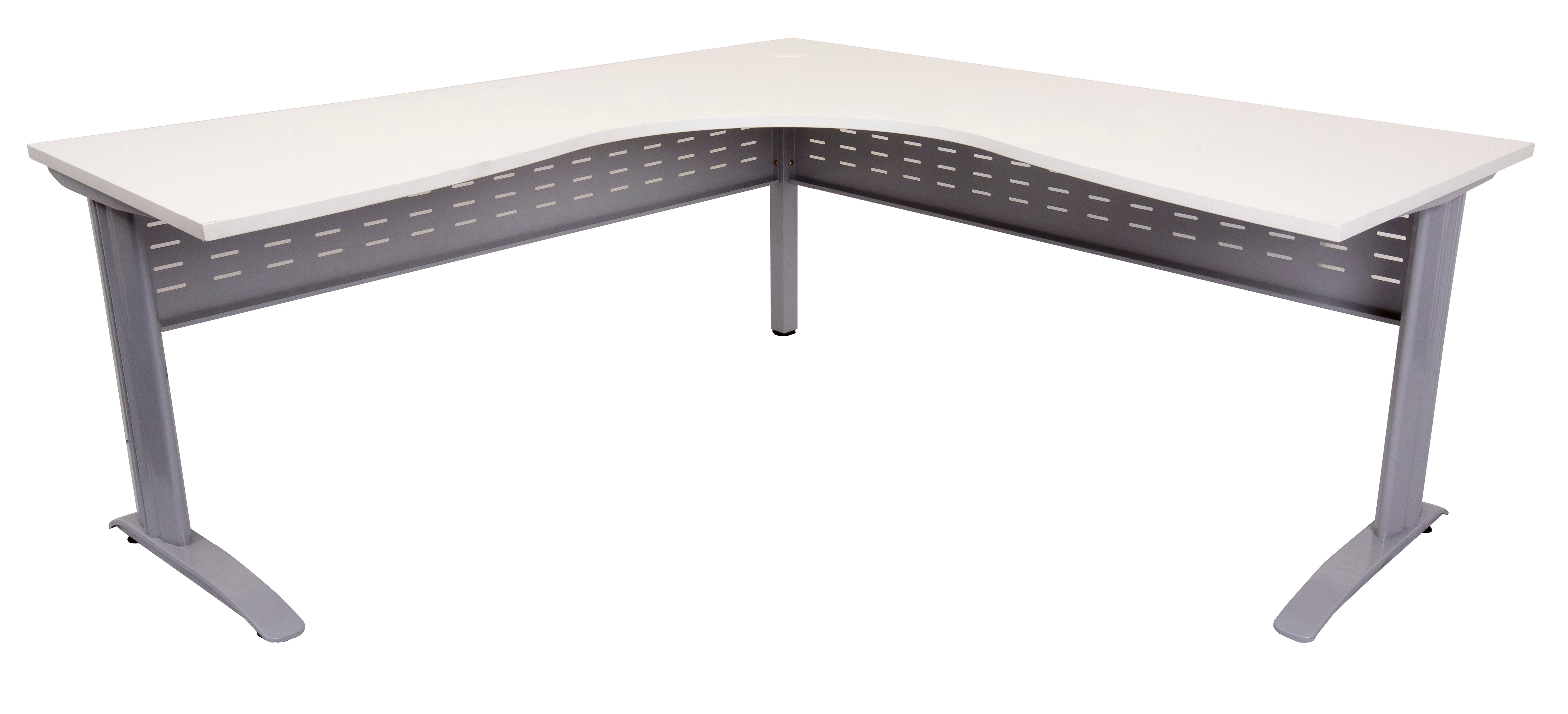 Rapidline Rapid Span corner workstation in Natural White and Precious Silver. Rapidline range image supplied for model RSCWS18157M SNW. View 2.
