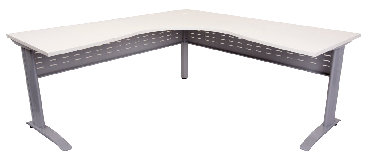 Rapidline Rapid Span corner workstation in Natural White and Precious Silver. Rapidline range image supplied for model RSCWS18127M SNW. View 2.