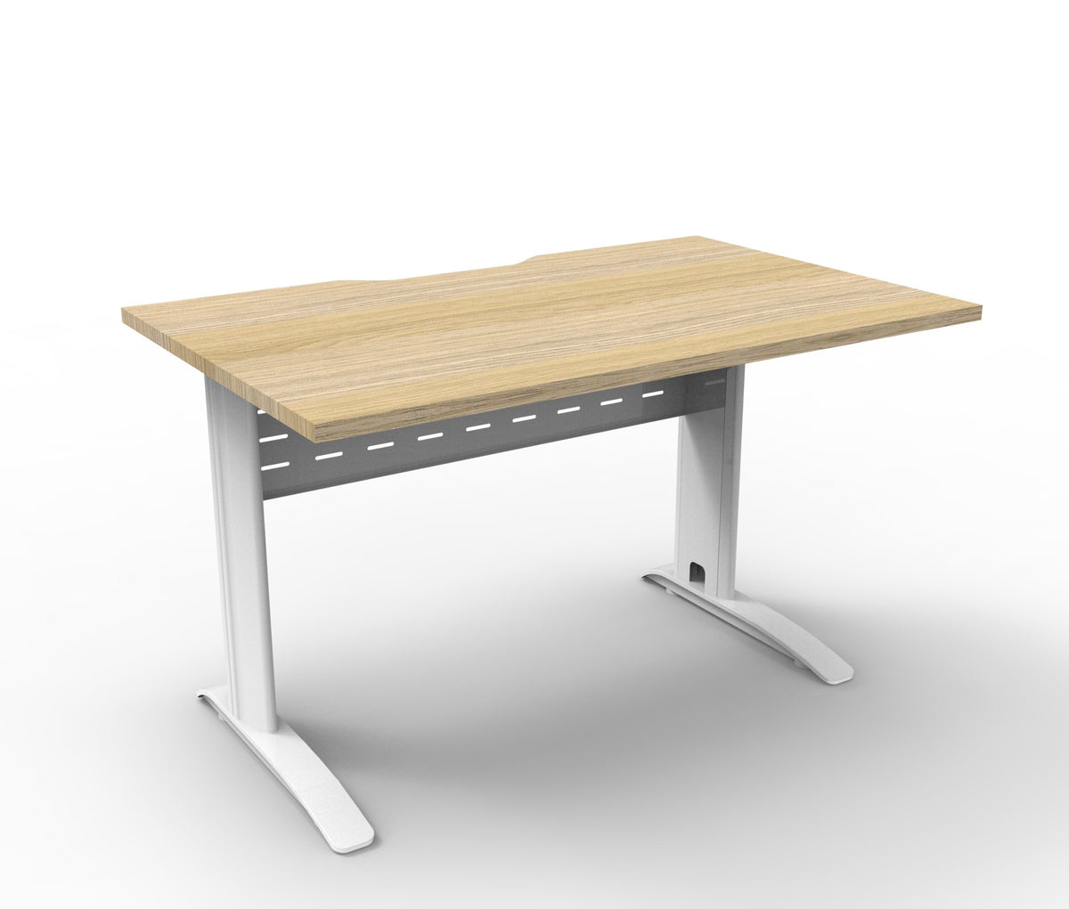 Rapidline Deluxe Rapid Span open workstation in Natural Oak and White Satin. Supplied product image for model RSD1275M WNO. View 1.