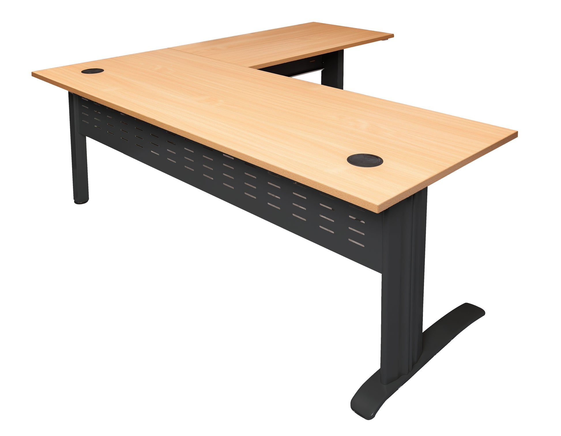 Rapidline Rapid Span open workstation with return in Beech and Black Satin. Rapidline range image supplied for model RSDR1818M SB. View 4.