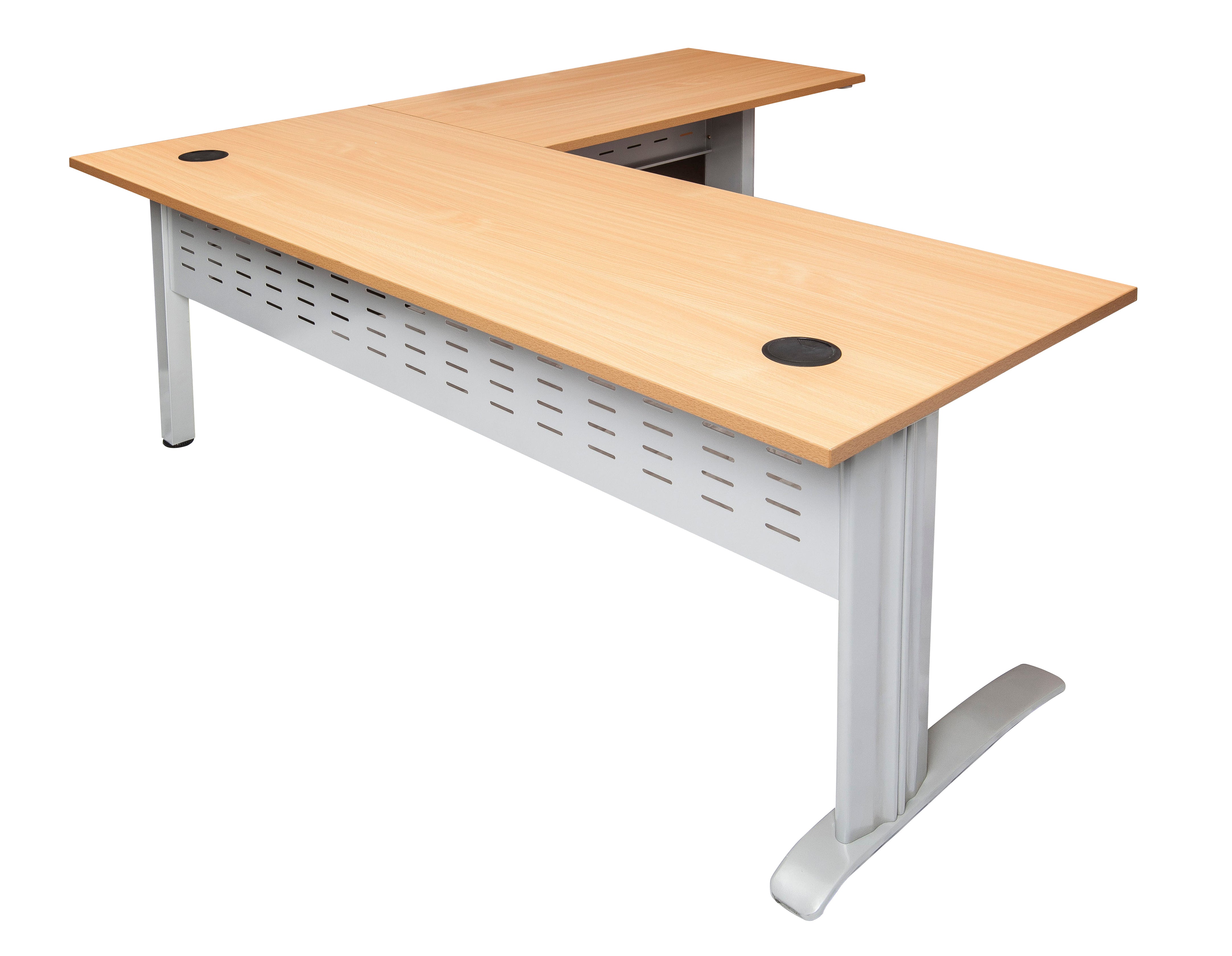 Rapidline Rapid Span open workstation with return in Beech and Precious Silver. Supplied product image for model RSDR1818M SB. View 1.
