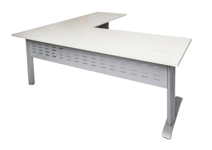 Rapidline Rapid Span open workstation with return in Natural White and Precious Silver. Rapidline range image supplied for model RSDR1818M BNW. View 1.