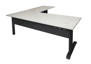 Rapidline Rapid Span open workstation with return in Beech and White Satin. Supplied product image for model RSDR1818M WB. View 1.
