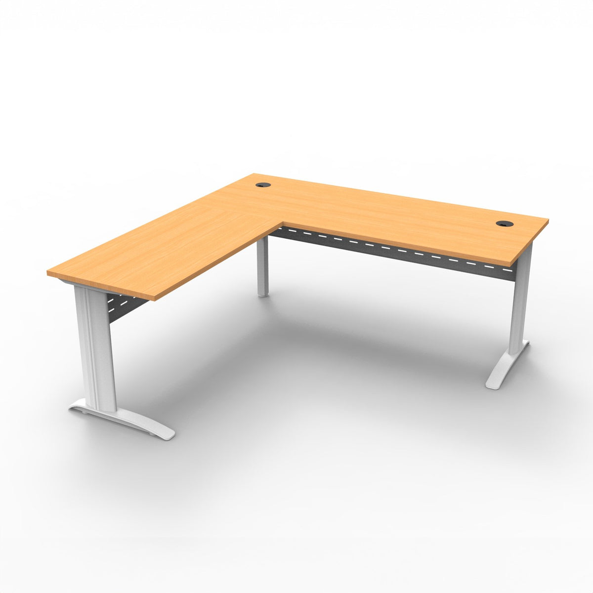 Rapidline Rapid Span open workstation with return in Beech and White Satin. Rapidline range image supplied for model RSDR1818M SNW. View 4.