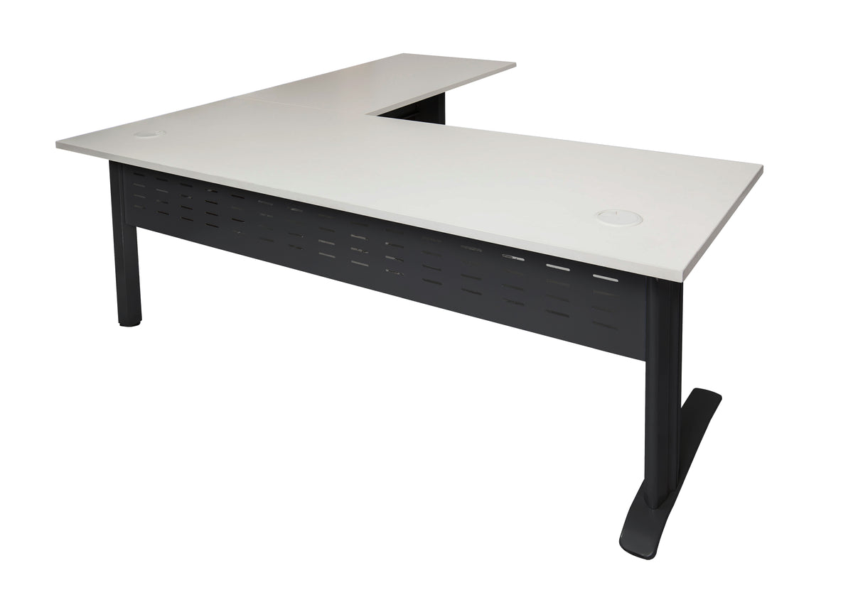 Rapidline Rapid Span open workstation with return in Beech and White Satin. Rapidline range image supplied for model RSDR1818M SNW. View 3.