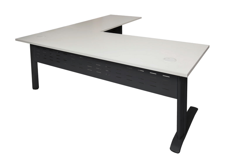 Rapidline Rapid Span open workstation with return in Beech and White Satin. Rapidline range image supplied for model RCDR1818M NW. View 4.