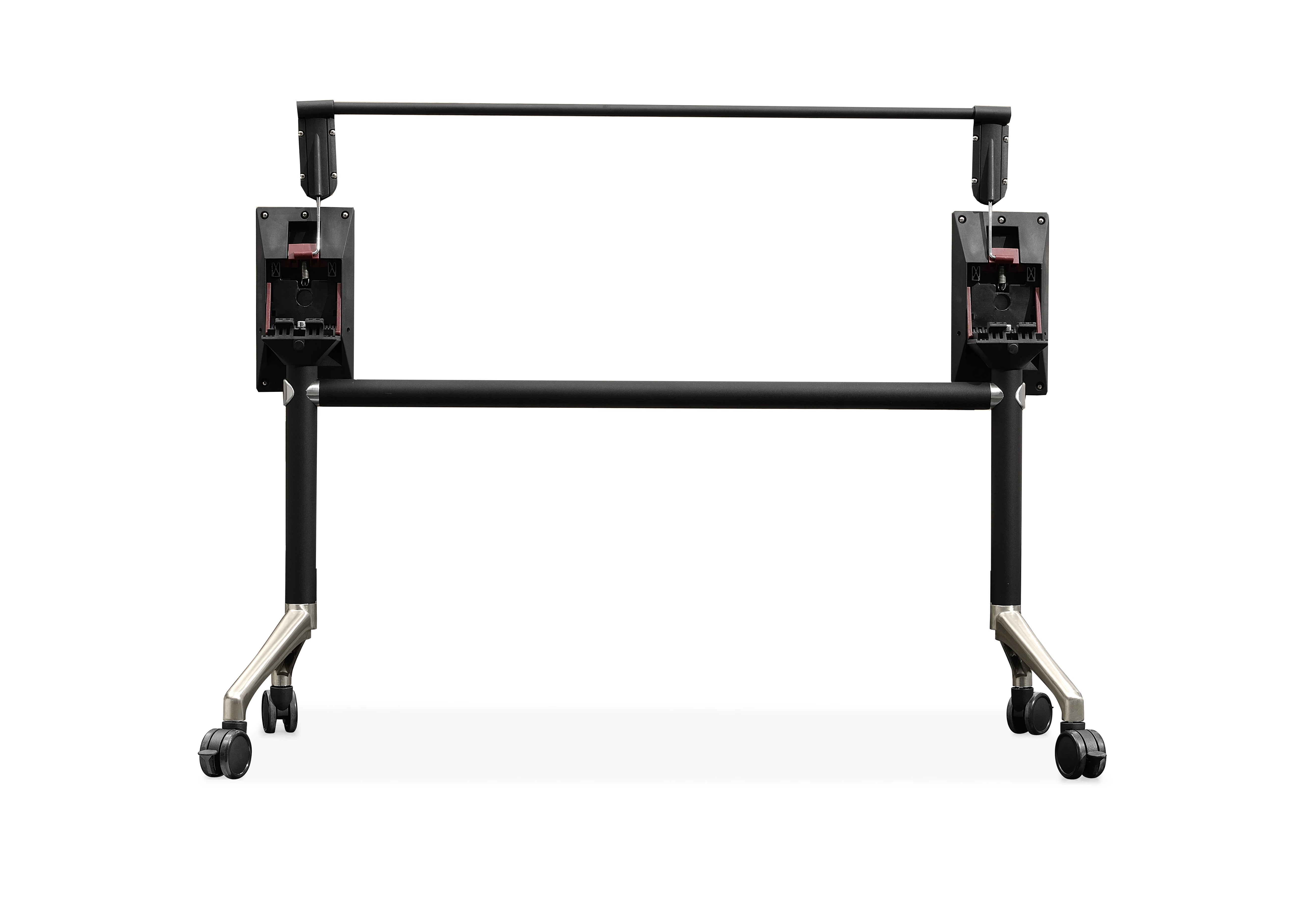 Rapidline Typhoon flip top table frame in black powdercoat with a polished aluminium foot. Supplied product image for model TFF15 BL. View 1.