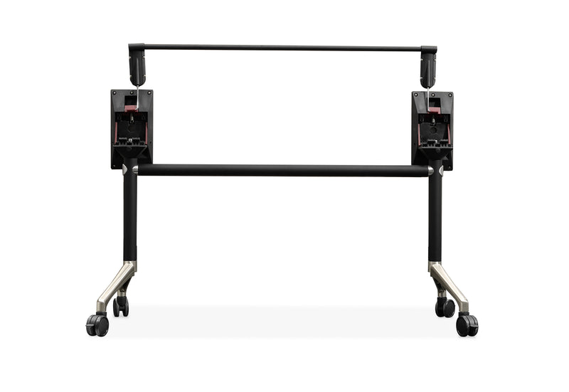 Rapidline Typhoon flip top table frame in black powdercoat with a polished aluminium foot. Supplied product image for model TFF15 BL. View 1.