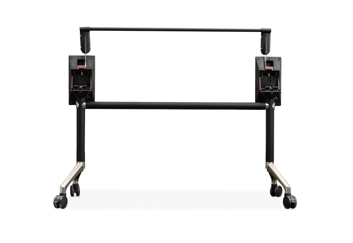 Rapidline Typhoon flip top table frame in black powdercoat with a polished aluminium foot. Rapidline range image supplied for model TFF12 BL. View 1.
