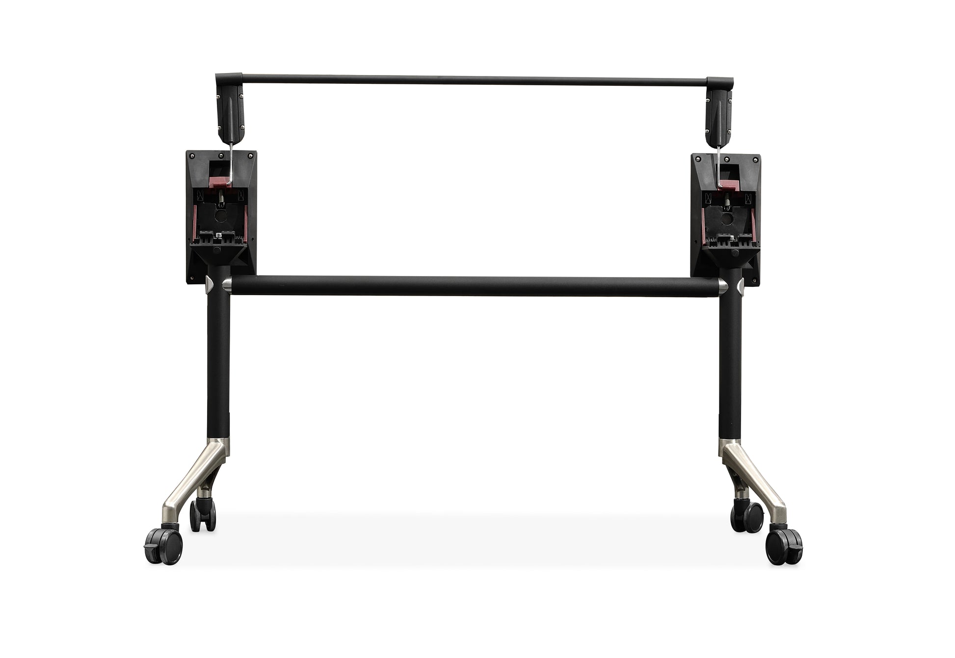 Rapidline Typhoon flip top table frame in black powdercoat with a polished aluminium foot. Rapidline range image supplied for model BTFF2100 BL/BK. View 1.