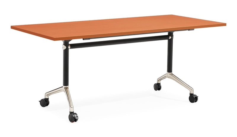 Rapidline Typhoon flip top table in Cherry on a black powdercoat frame with polished aluminium. Rapidline range image supplied for model BTFT1875 C/BL-BK. View 1.