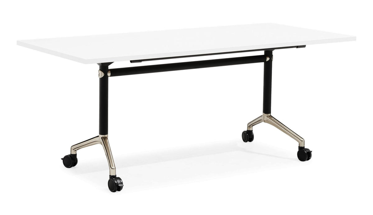 Rapidline Typhoon flip top table in Natural White on a black powdercoat frame with polished aluminium. Rapidline range image supplied for model BTFT1875 NW/BL-BK. View 1.