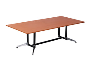 Rapidline Typhoon meeting and boardroom table in Cherry on a black powdercoat frame with a chrome foot. Supplied product image for model TTR2412 C. View 1.