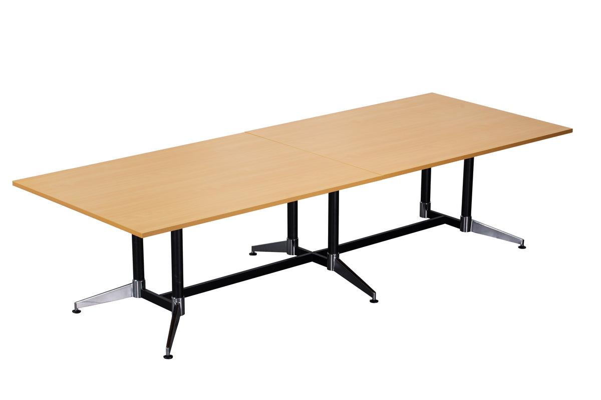 Rapidline Typhoon meeting and boardroom table in Beech on a black powdercoat frame with a chrome foot. Rapidline range image supplied for model BTTR189 B/BL-BK. View 2.