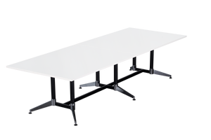 Rapidline Typhoon meeting and boardroom table in Natural White on a black powdercoat frame with a chrome foot. Rapidline range image supplied for model TTR1575 NW BL/CHR. View 1.