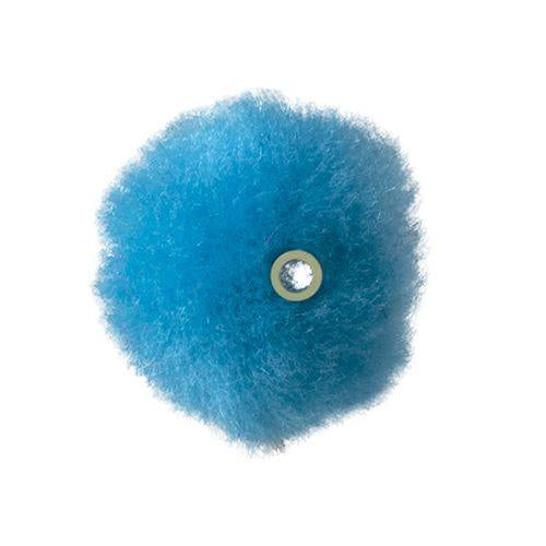 Blue Zart pom pom with a hole through the centre