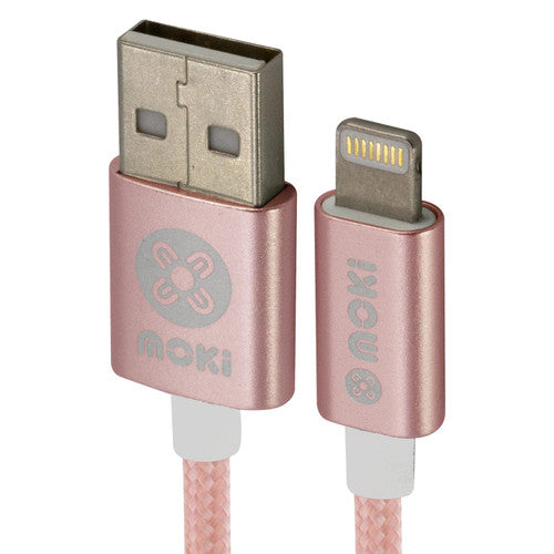 Moki Lightning to USB SynCharge Braided Cable 3m Rose Gold