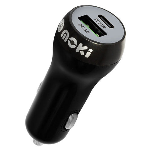 Moki PD and QC Car Charger Type-C 20W with USB QC 3.0 Black