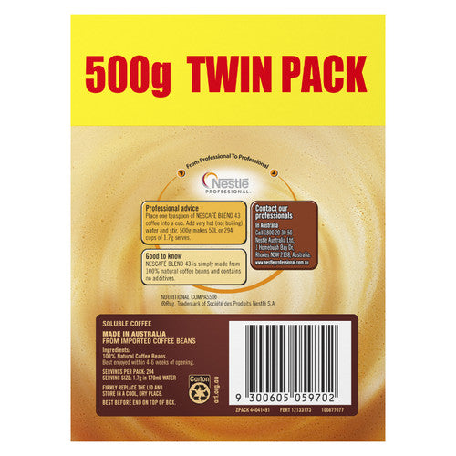 Nescafe Blend 43 Instant Coffee Twin Pack 2x500g Can