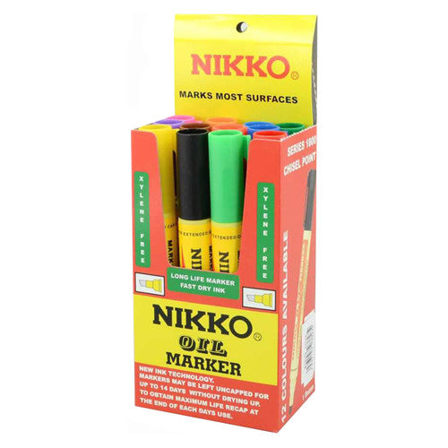 Nikko Permanent Oil Marker Chisel Tip Assorted Box of 12