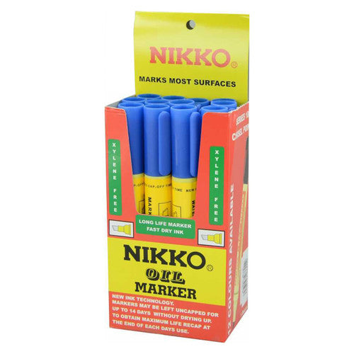 Nikko Permanent Oil Marker Chisel Tip Blue Box of 12