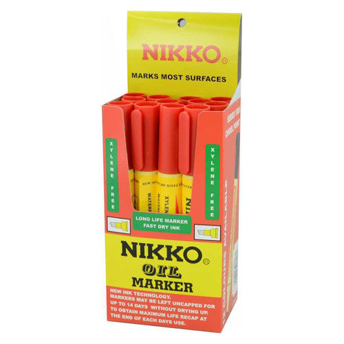 Nikko Permanent Oil Marker Chisel Tip Red Box of 12
