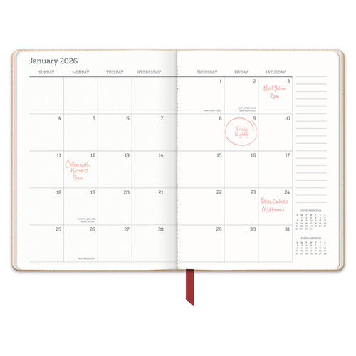 Orange Circle 2026 Diary 142 x 193mm Week To A View Dots On Burgundy
