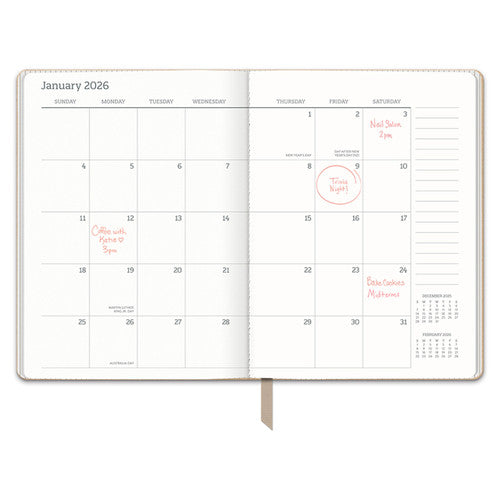 Orange Circle 2026 Diary 142 x 193mm Week To A View Sand Dollar