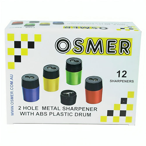 Osmer Sharpener 2 Hole ABS Plastic Drum Solid Assorted Box of 12