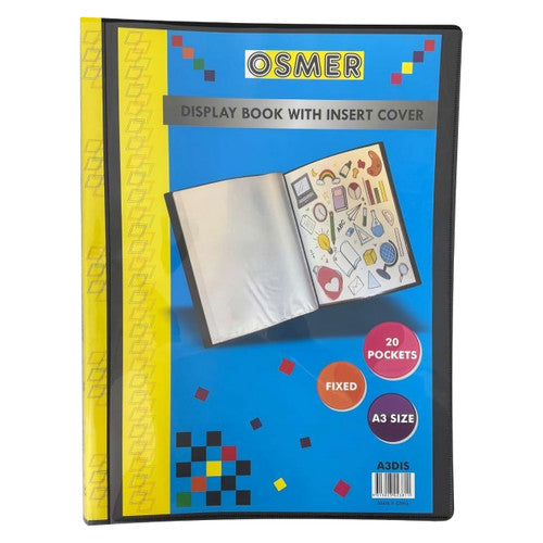 Osmer Display Book A3 with Insert Cover 20 Pocket Black Pack of 12