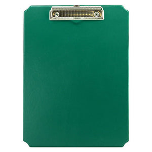 Osmer A4 clipboard in green shown from the front, with a metal spring clip at the top and angled corners