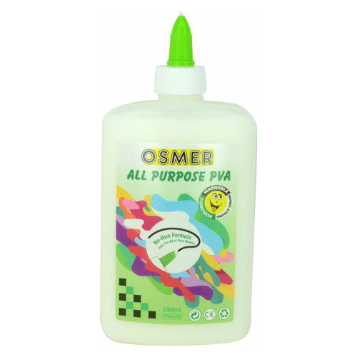 Osmer All Purpose PVA Glue 250ml White Pack of 12