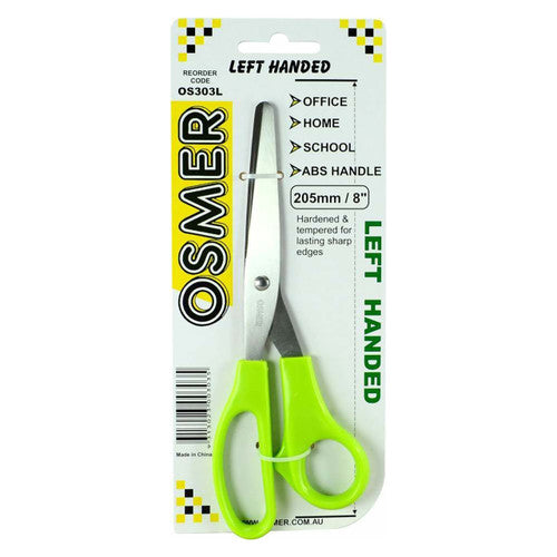 Osmer All Purpose Scissors 205mm Left Handed Green Handle Hangsell Pack of 12