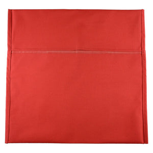 Osmer chair bag in red shown flat from the front, a square fabric bag with a stitched seam across the upper section