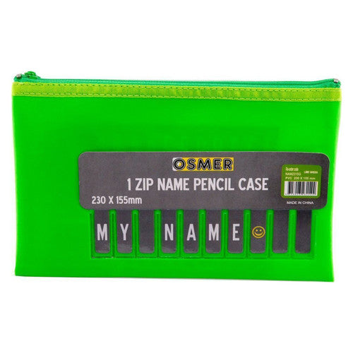 Osmer Cloth Backed PU Pencil Case 1 Zip with Alphabet Card 23 x 15.5cm Green Pack of 6