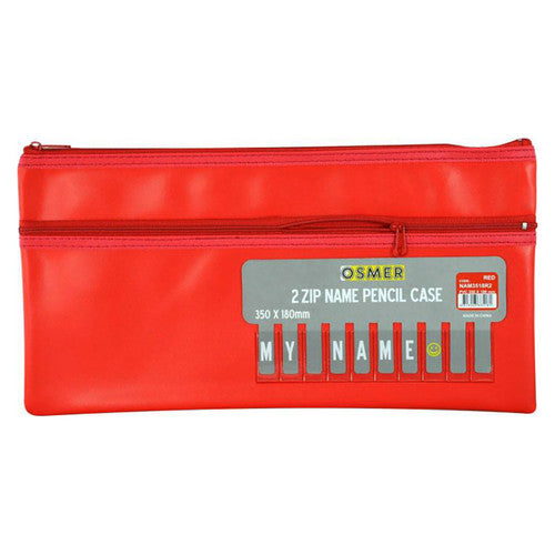 Osmer Cloth Backed PU Pencil Case 2 Zip with Alphabet Card 35 x 18cm Red Pack of 6