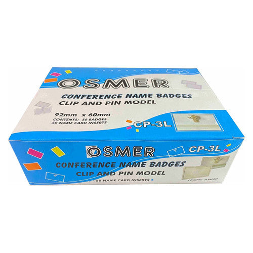 Osmer Conference Name Badges Clip and Pin 92 x 60mm Box of 50