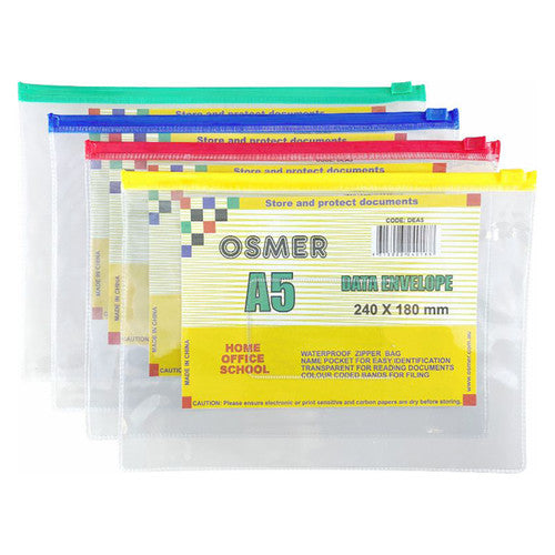 Osmer Data Envelope A5 Slide Zip Assorted Pack of 12